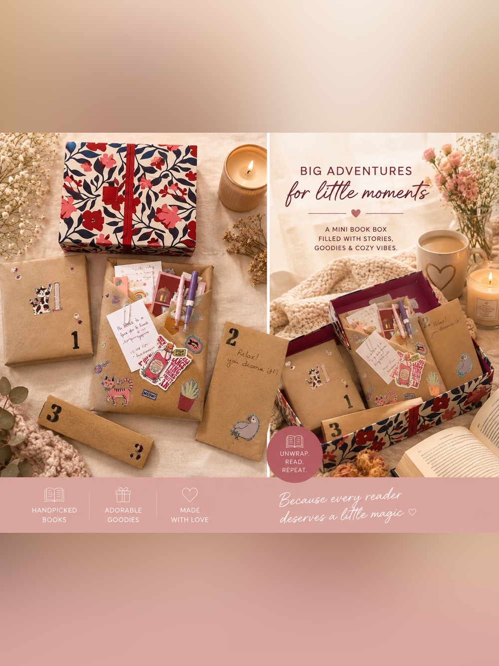 Blind date with a book mystery box turns your book into an event. Romance genre